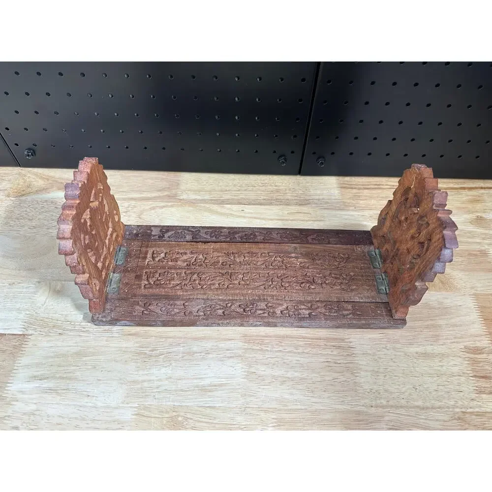 Vintage Ornate Wood Carved Sheeshan Wood Book Holder Expandable beautiful